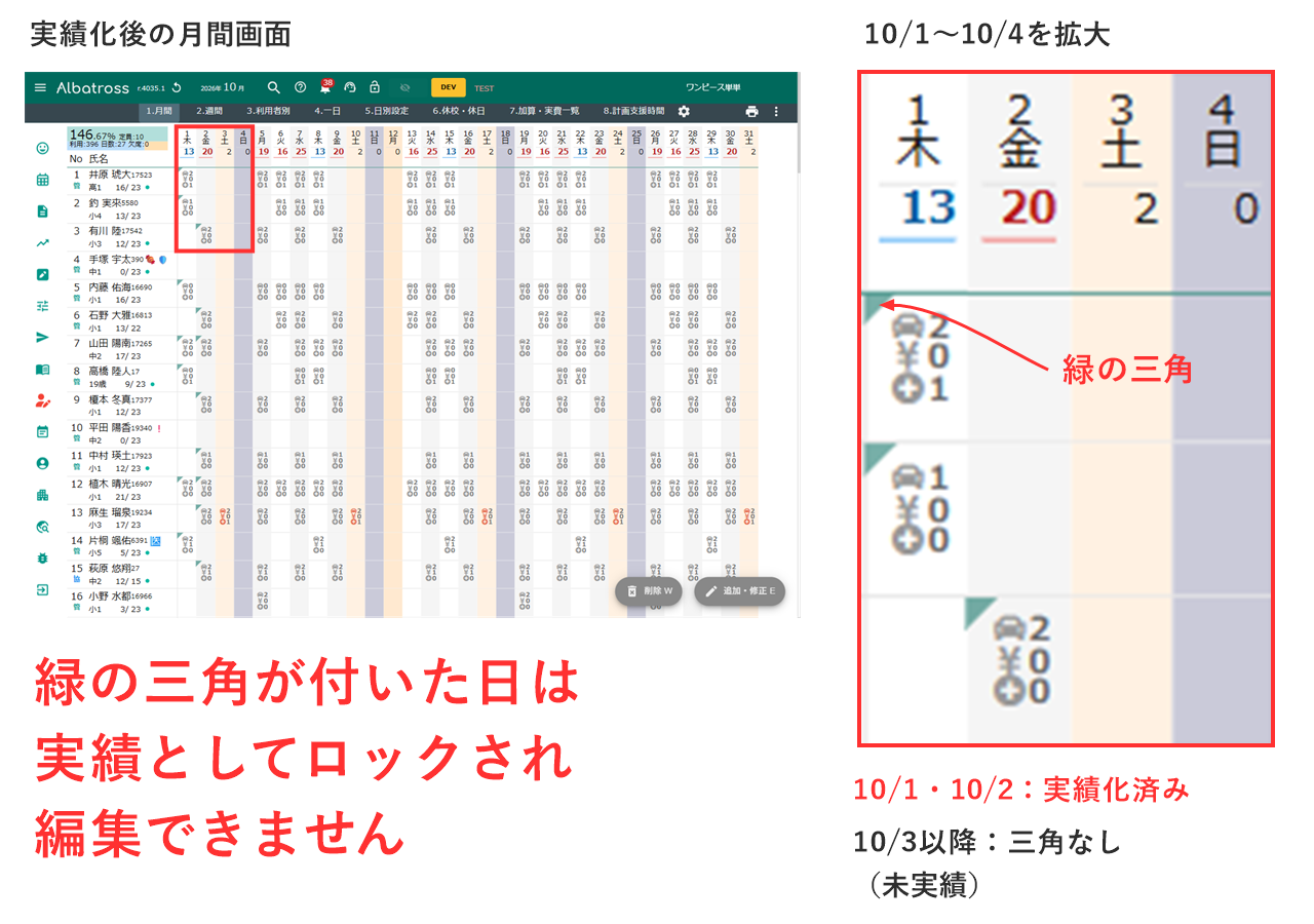 実績化後の月間画面
